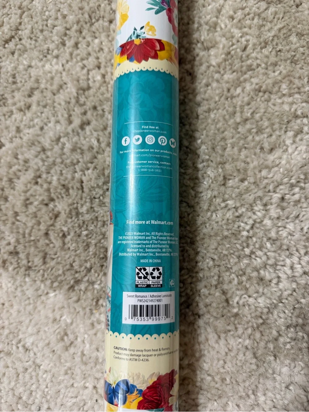 The Pioneer Woman Romance Adhesive Laminate Roll 20” x 12’ Floral Shelf Liner